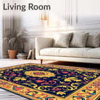 Ornate Floral Medallion Dark Blue Rug