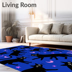 Whimsical Black Cats Moon Stars Rug