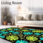 Tropical Bloom Teal Lime Black Rug