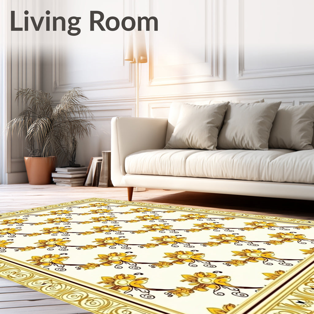 Golden Floral Vine Pattern Rug
