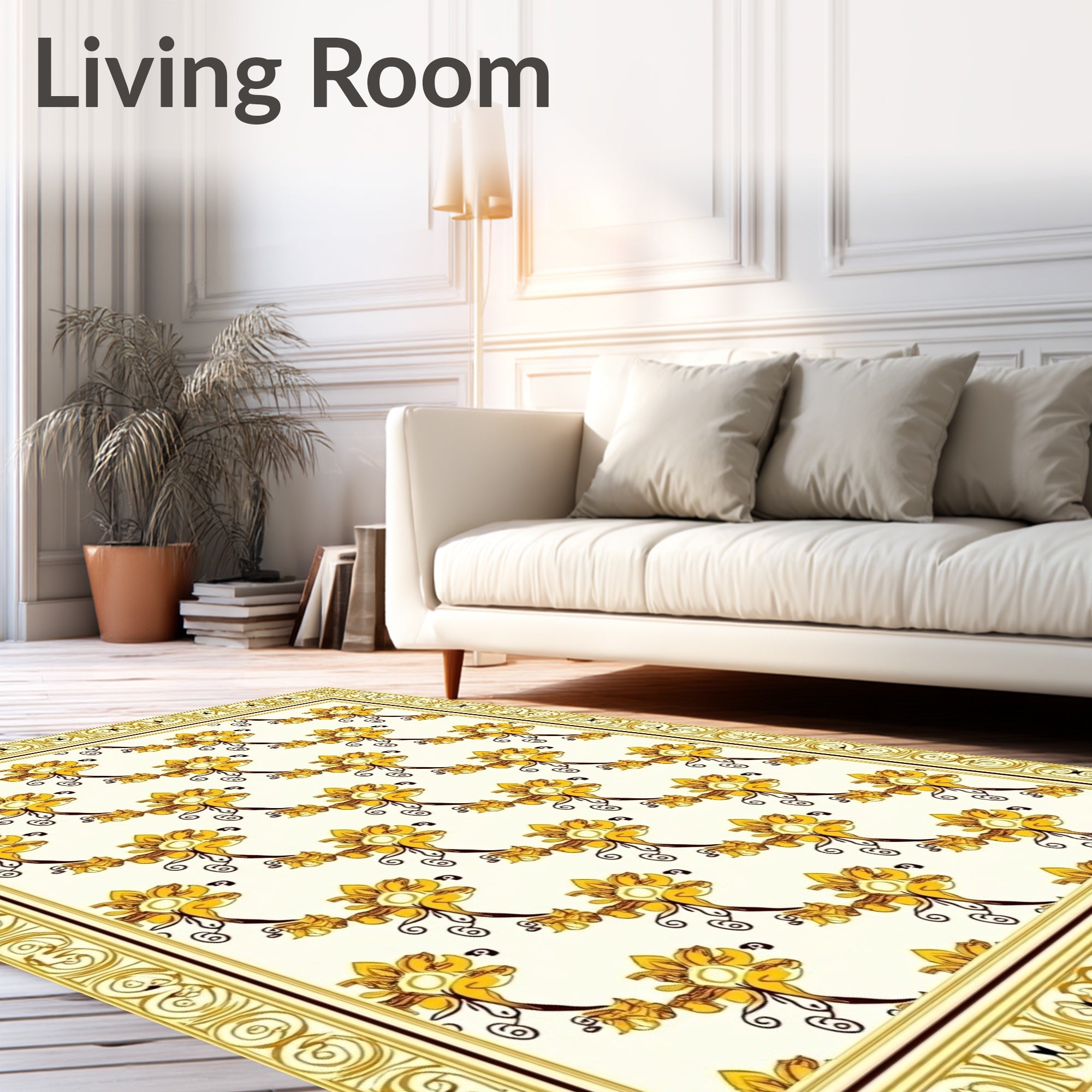 Golden Floral Vine Pattern Rug