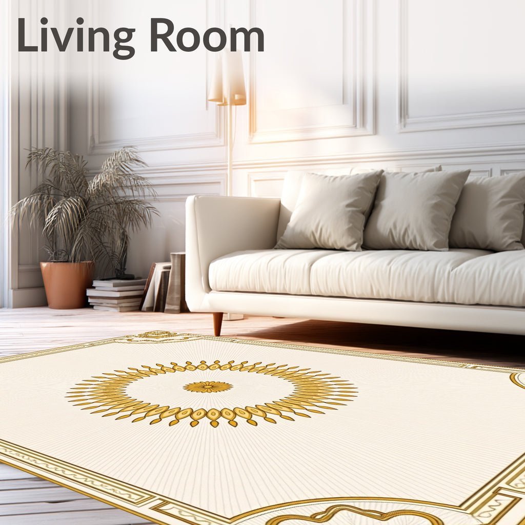 Golden Sunburst Circular Classic Design Rug