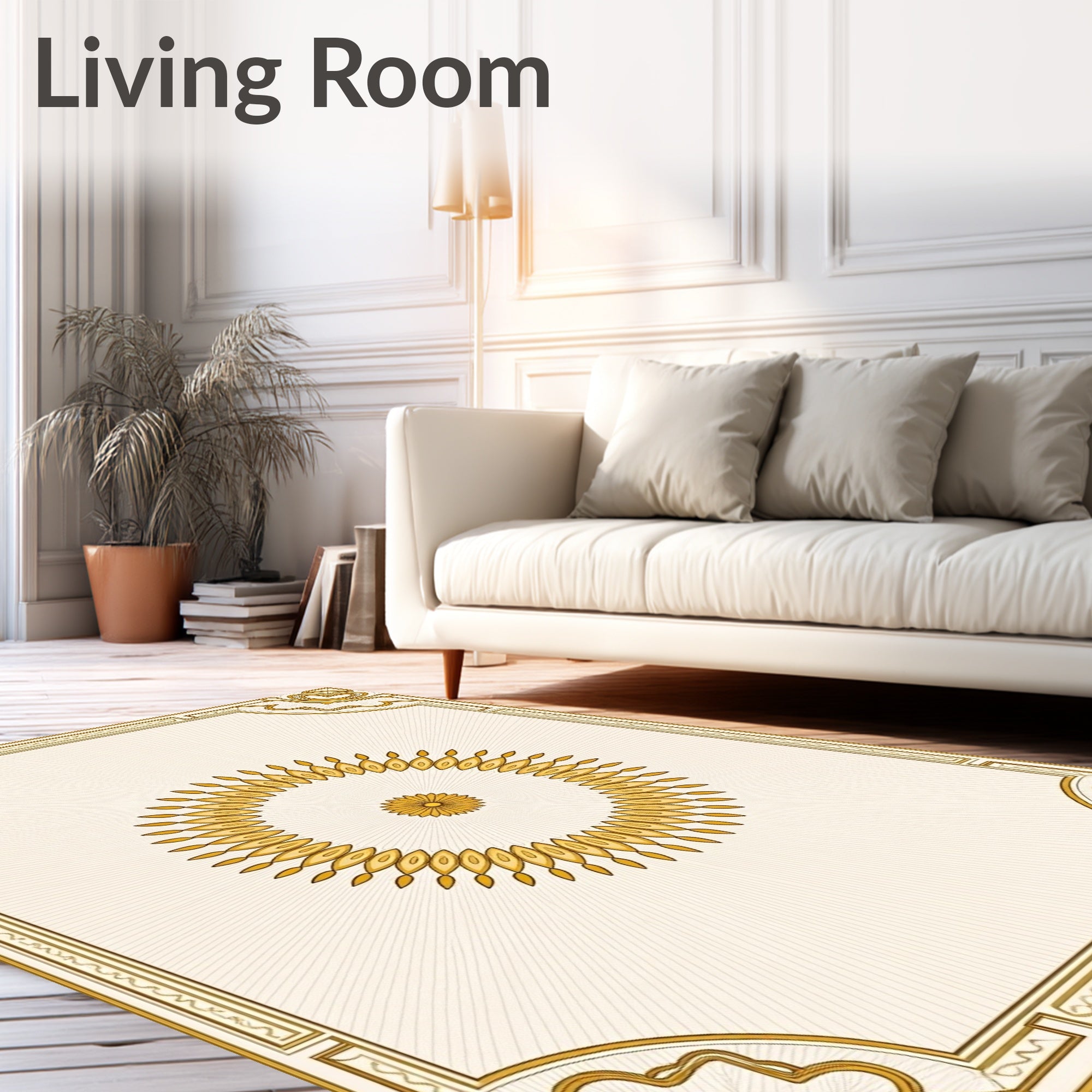 Golden Sunburst Circular Classic Design Rug