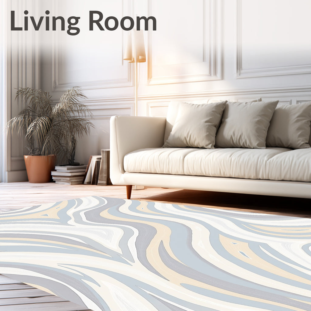 Cool Toned Wavy Line Art Rug