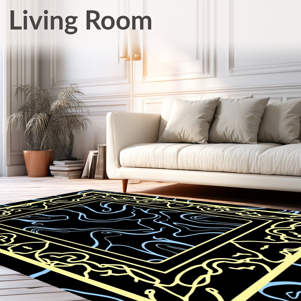 Abstract Wavy Border Art Rug