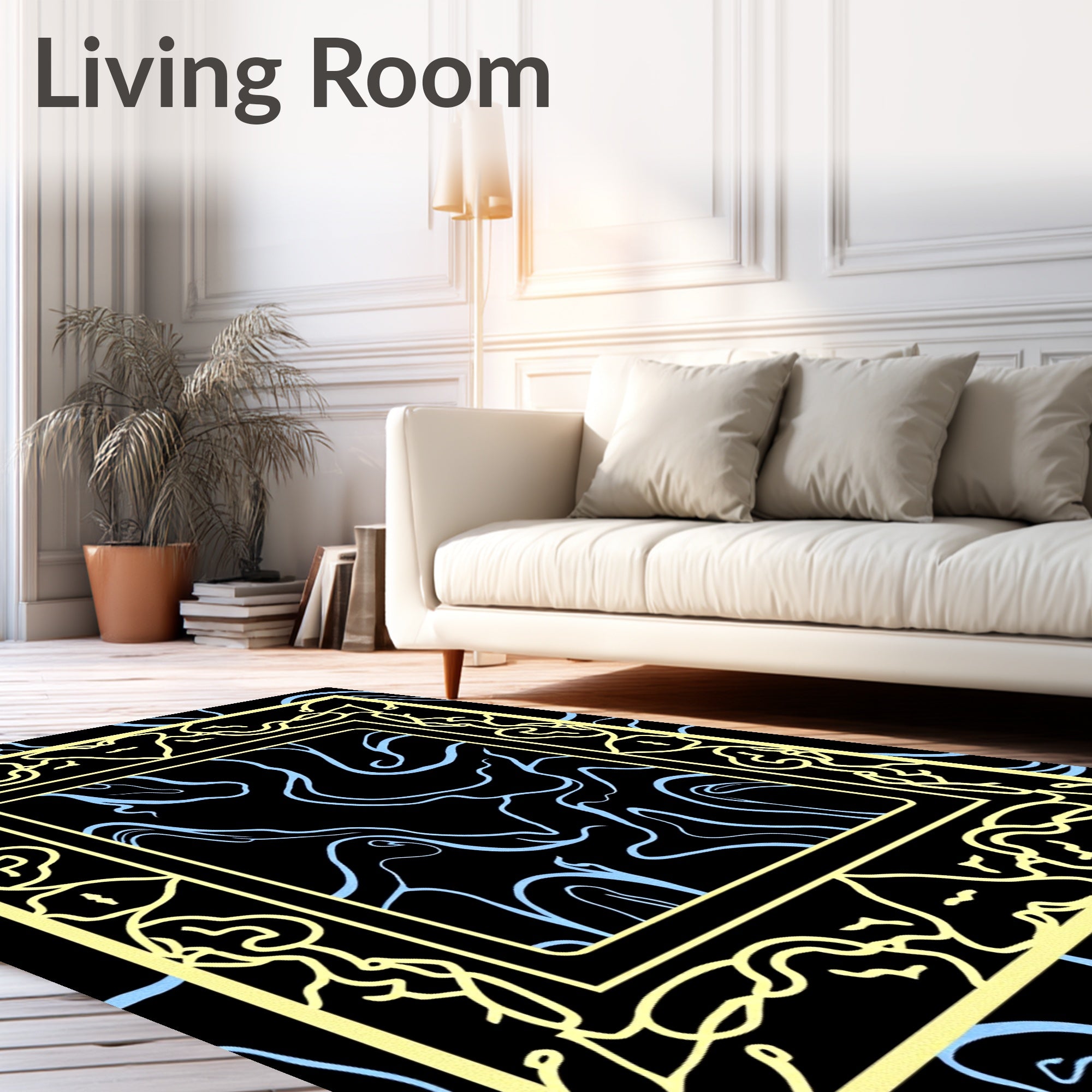 Abstract Wavy Border Art Rug