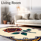 Bold Orange Rose Floral Border Design Rug