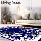 Whimsical Black Cats Floral Border Pattern Rug