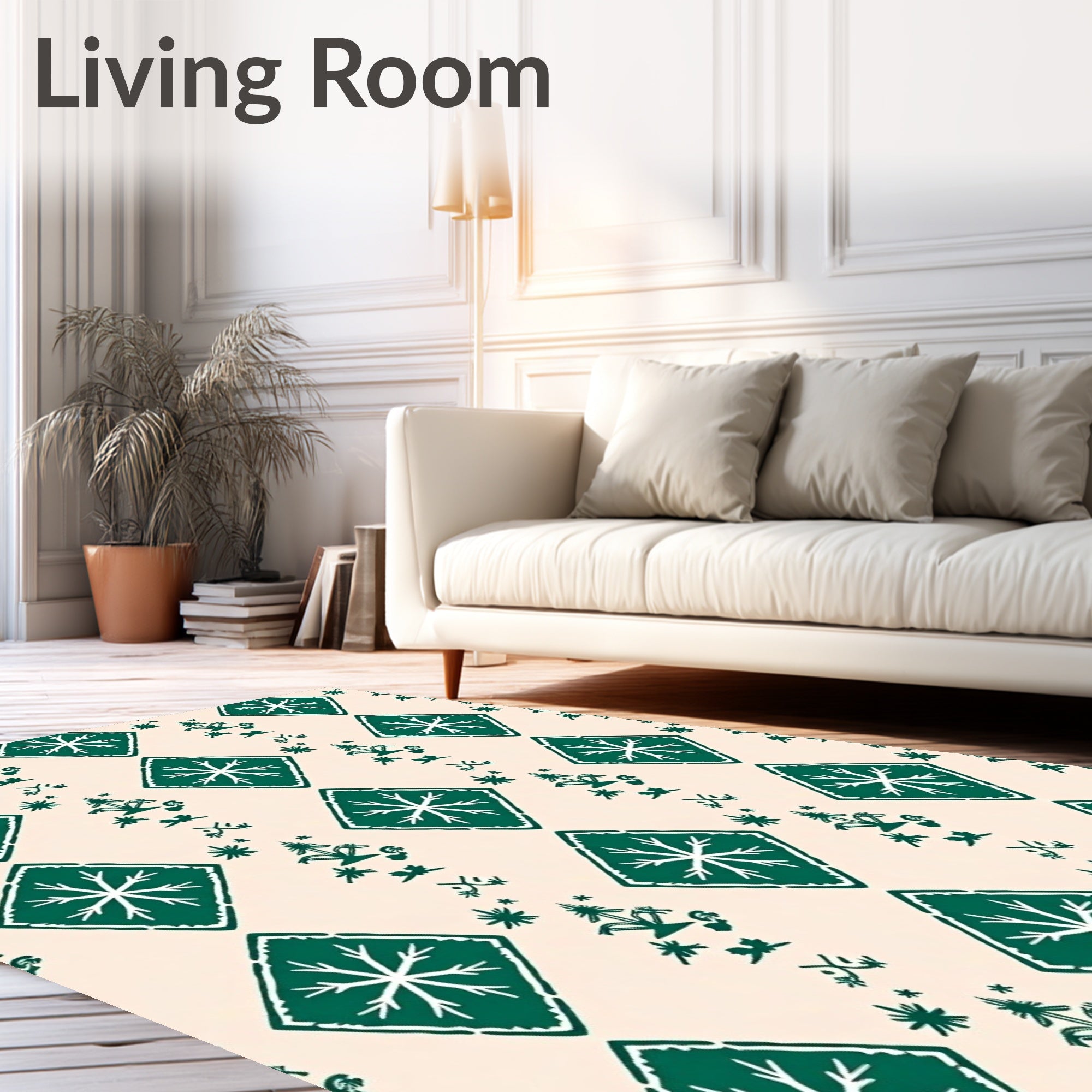 Green Diamond Starburst Folk Pattern Rug
