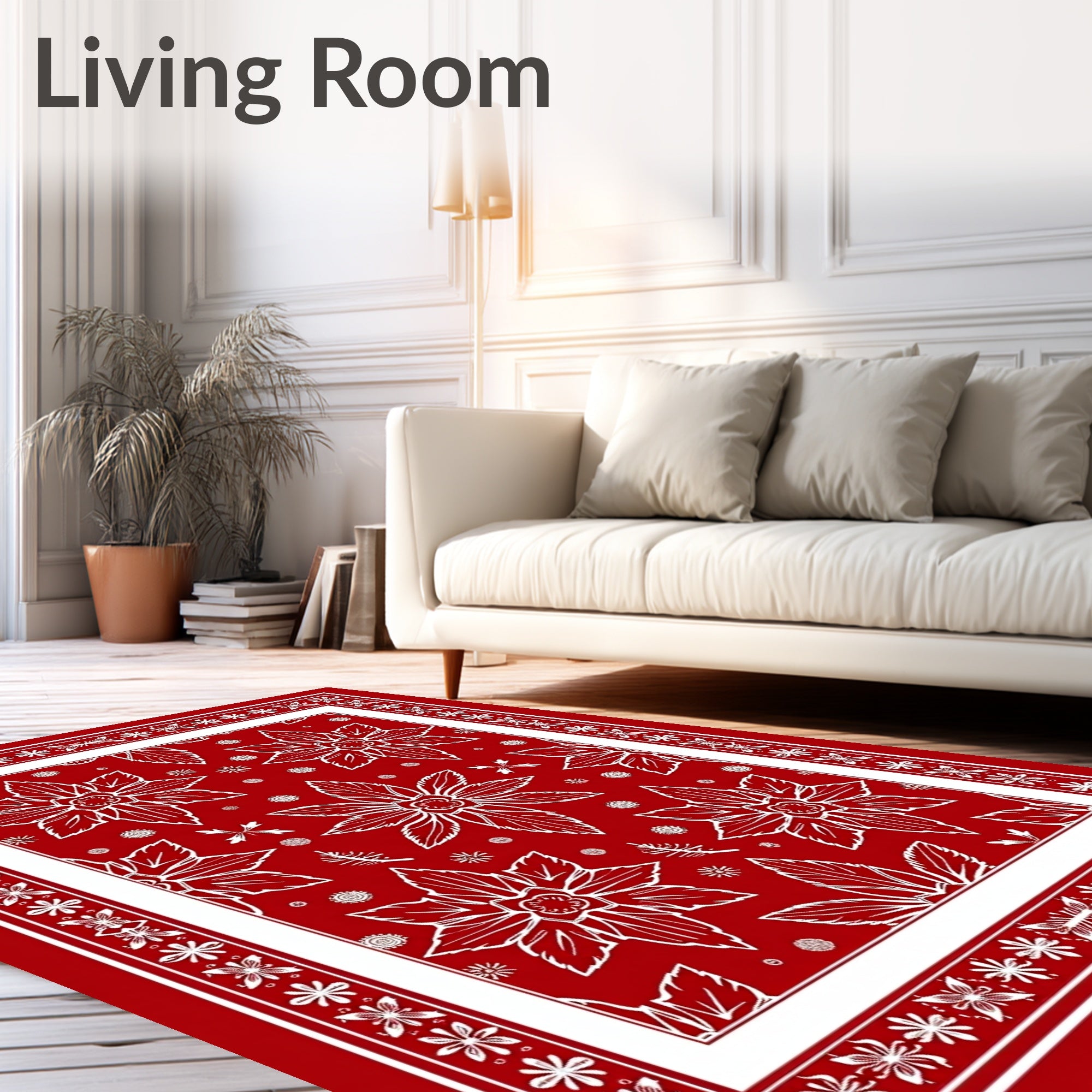 Red Floral Patterned Graphic Design Rug