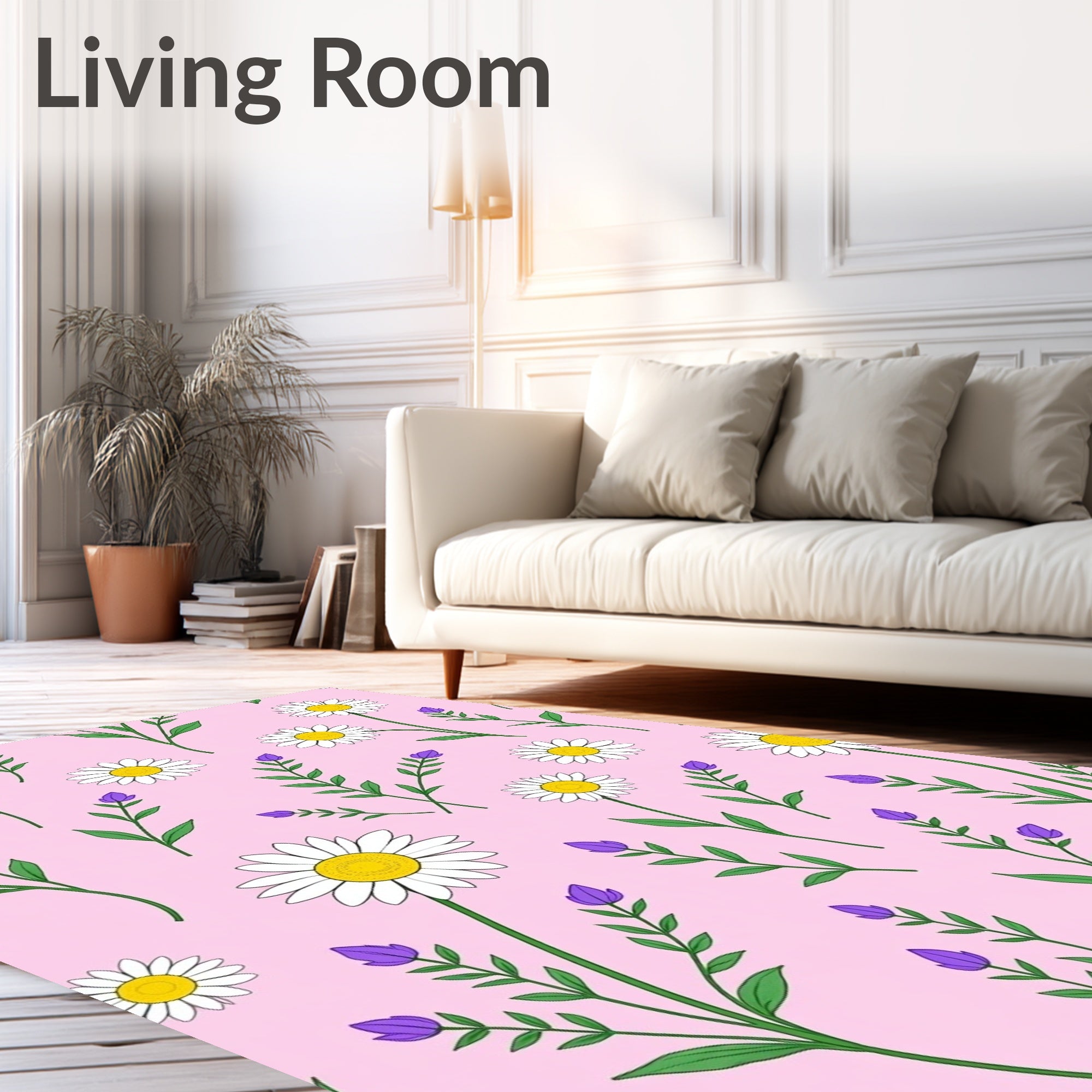 Daisies Buds Floral Pattern Rug
