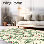Green Leafy Vine With Red Berries Pattern Rug