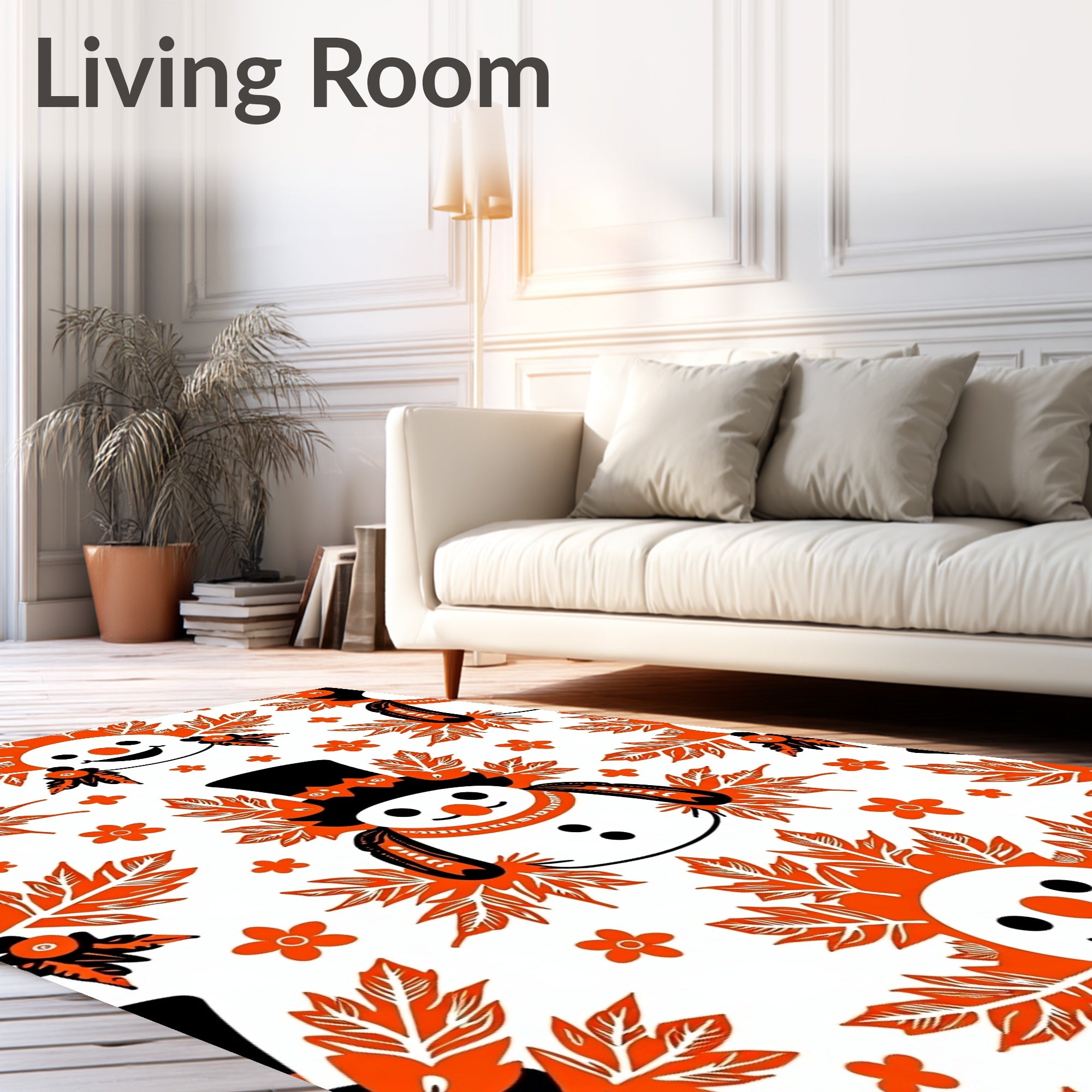 Whimsical Snowman With Leafy Accents Rug