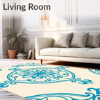 Aqua Floral Damask Overlay Rug