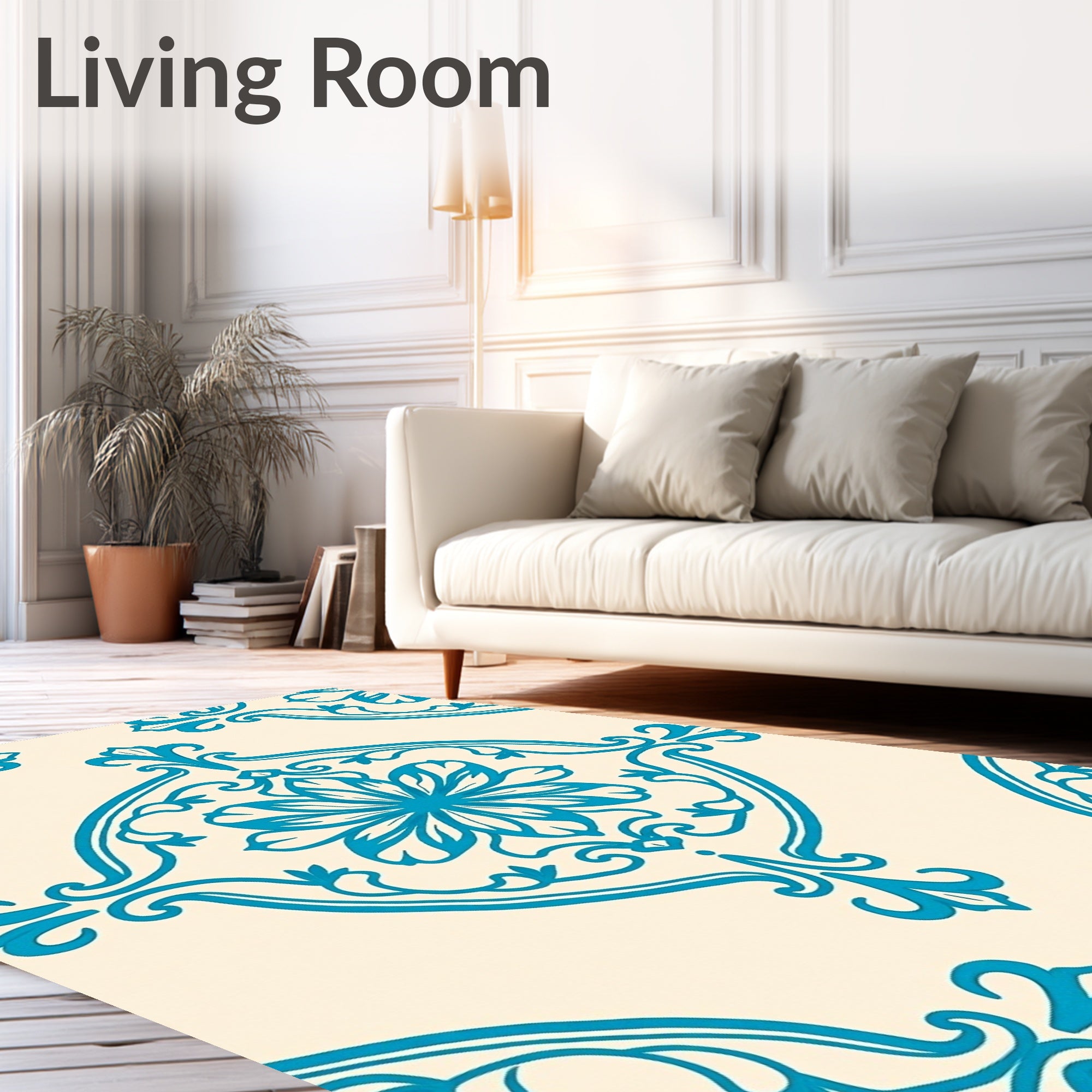 Aqua Floral Damask Overlay Rug