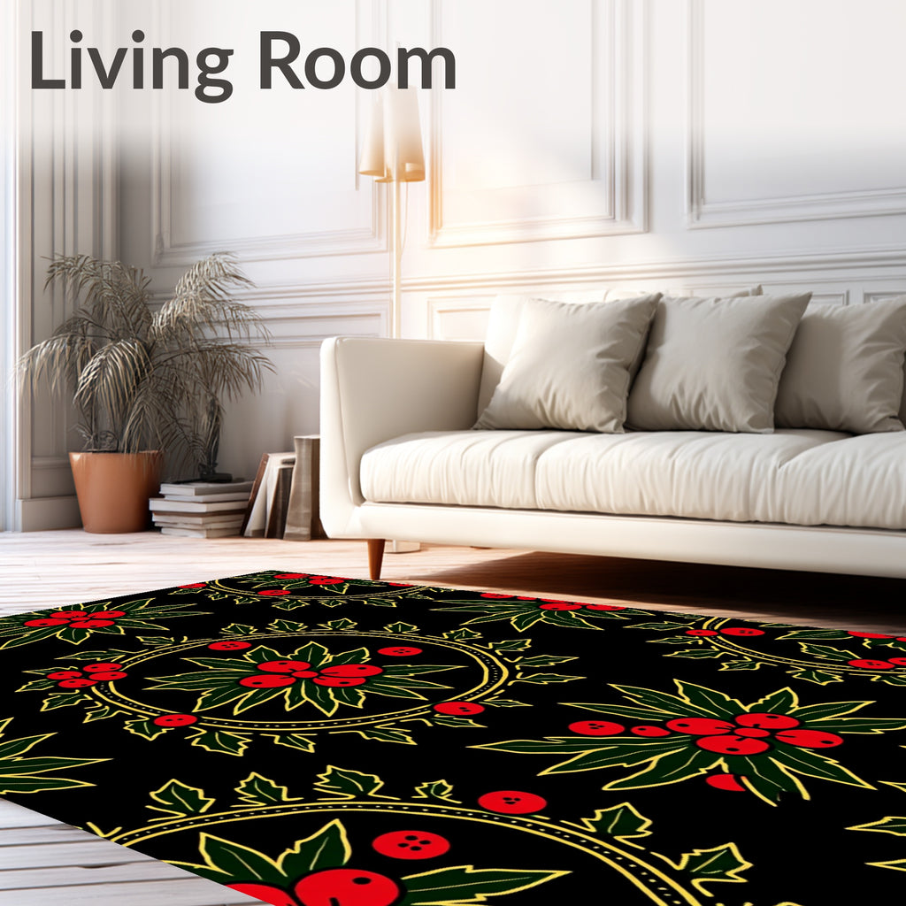 Festive Holly Berry Round Pattern Rug