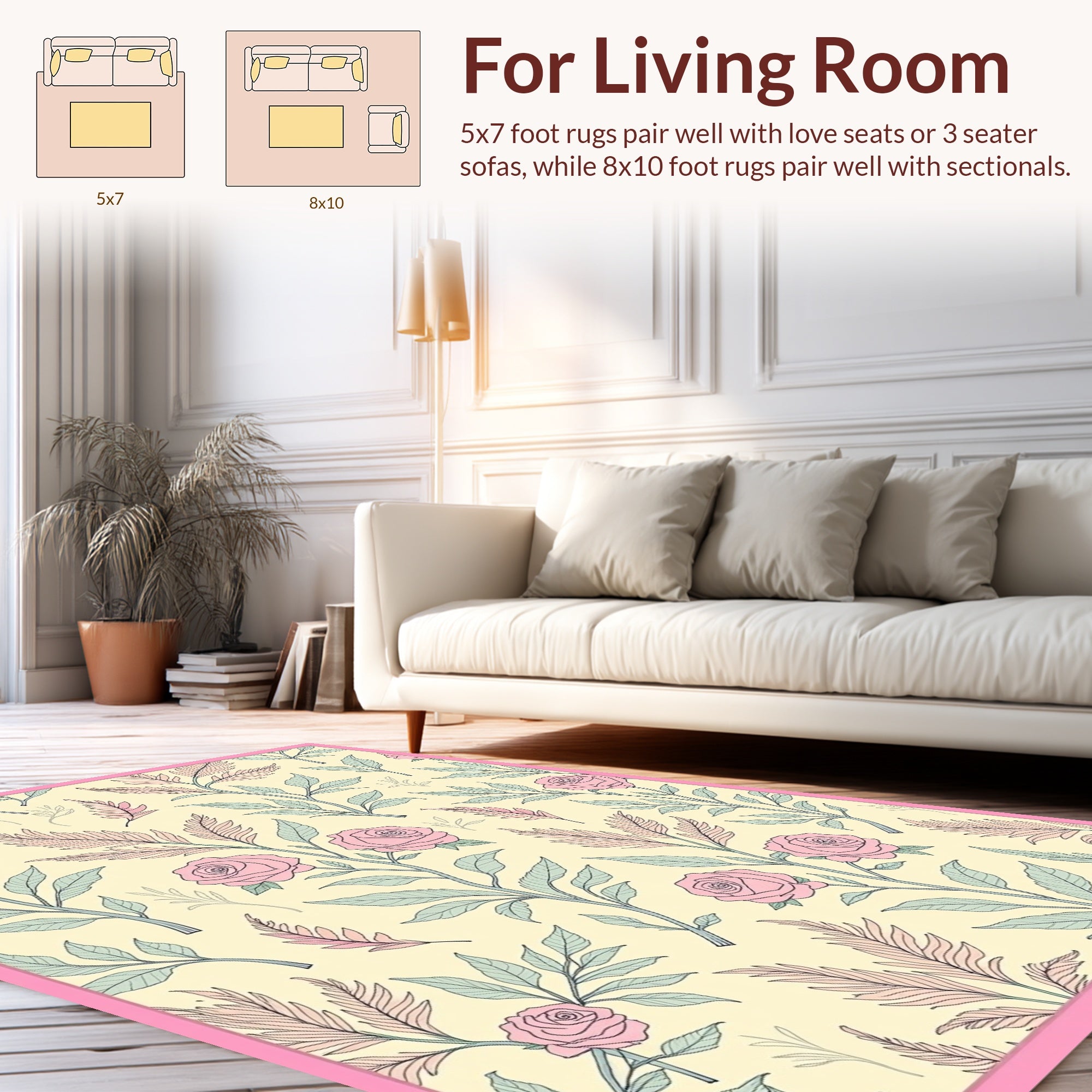Floral Rose Vine Whimsical Pattern Rug