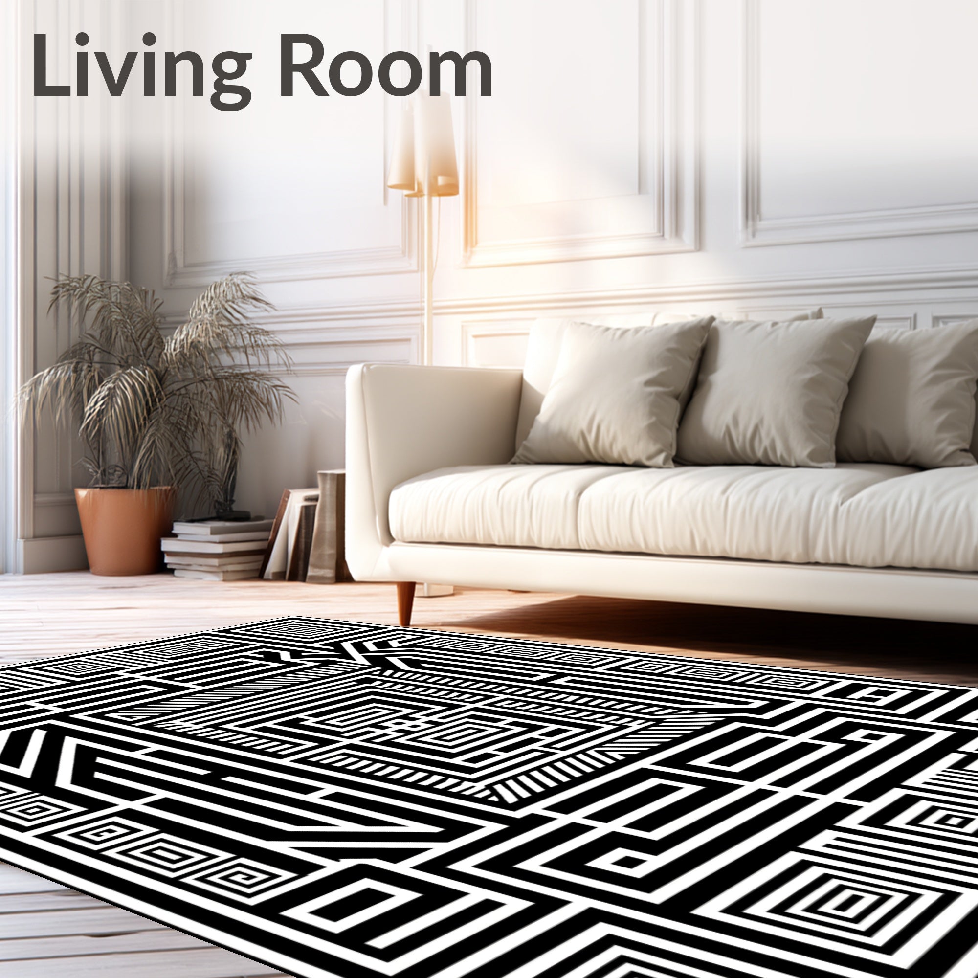 Abstract Black White Maze Rug