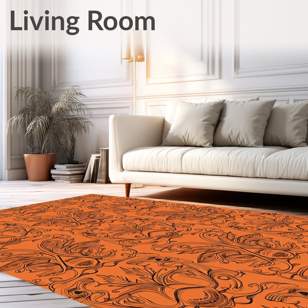 Bold Orange Floral Face Pattern Rug