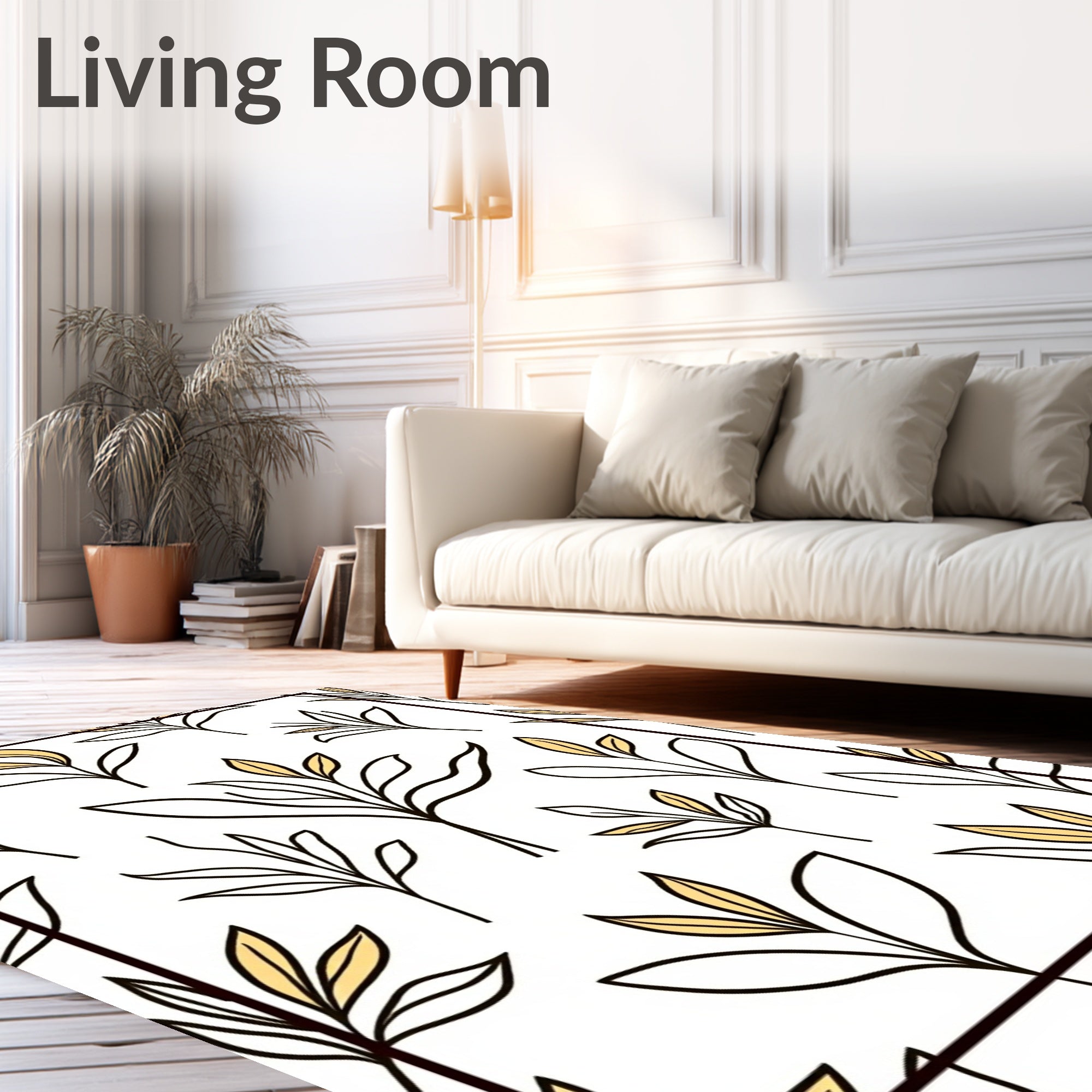 Line Art Botanical Leaf Pattern Rug