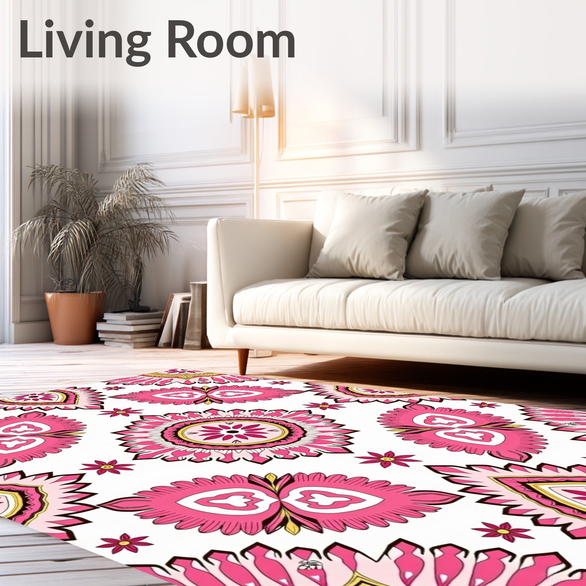 Pink Floral Sunburst Mandala Pattern Rug