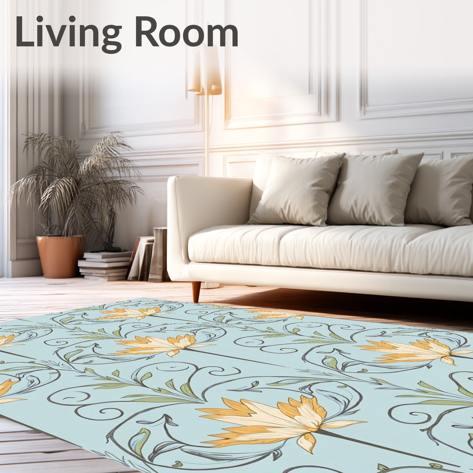 Light Blue Floral Art Nouveau Rug