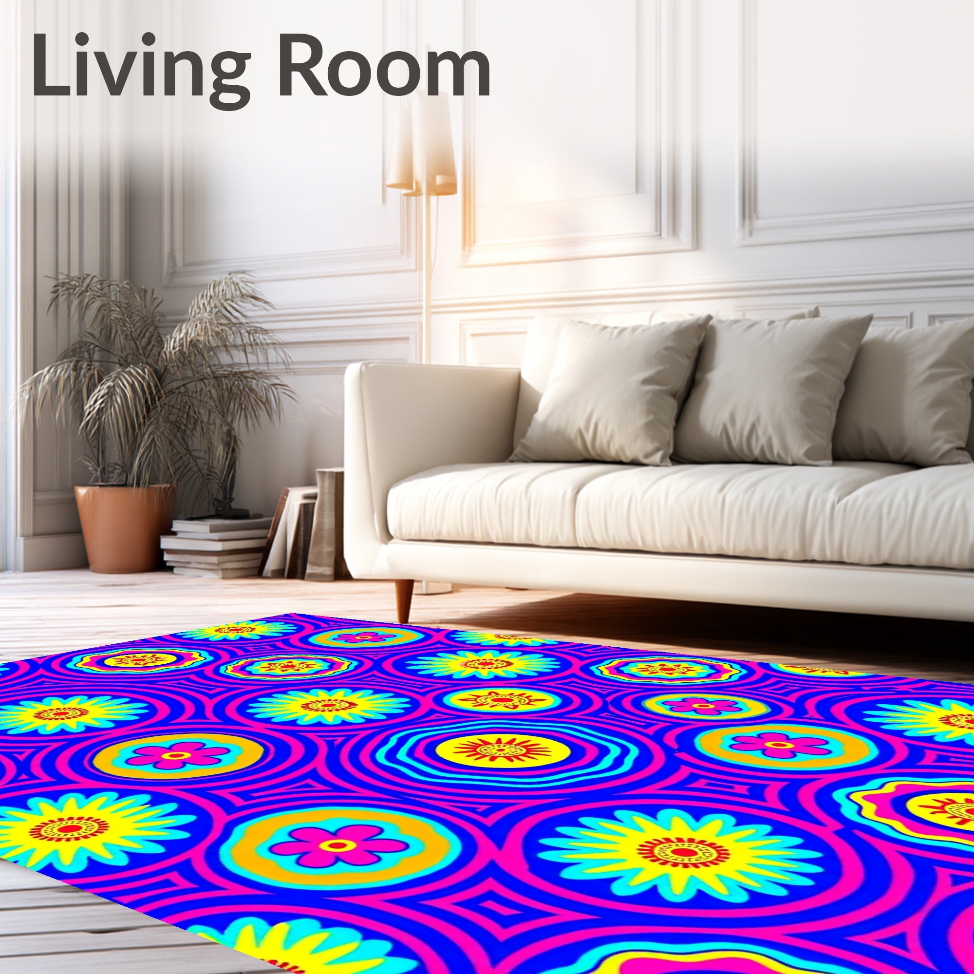 Vibrant Retro Floral Circles Rug