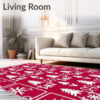 White Festive Trees Hearts Snowflakes Rug
