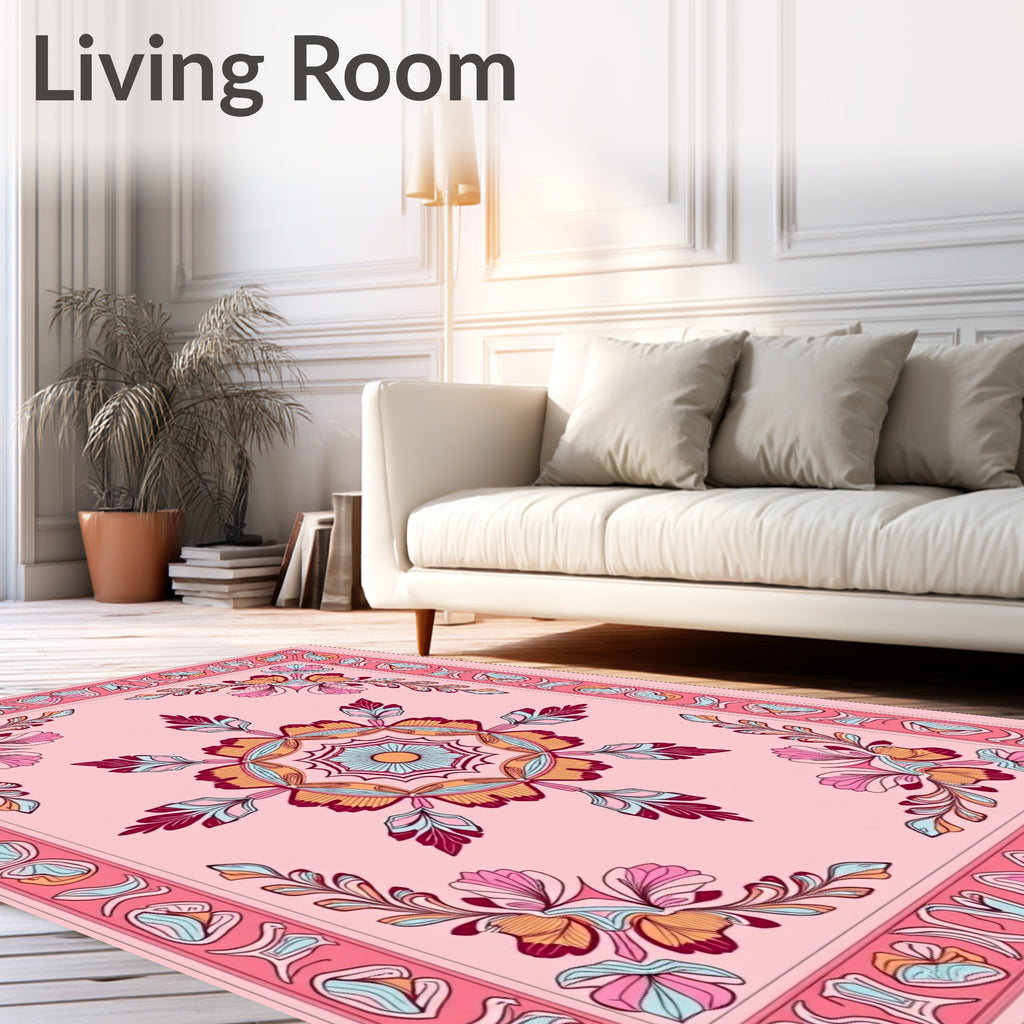 Floral Mandala Pink Patterned Rug