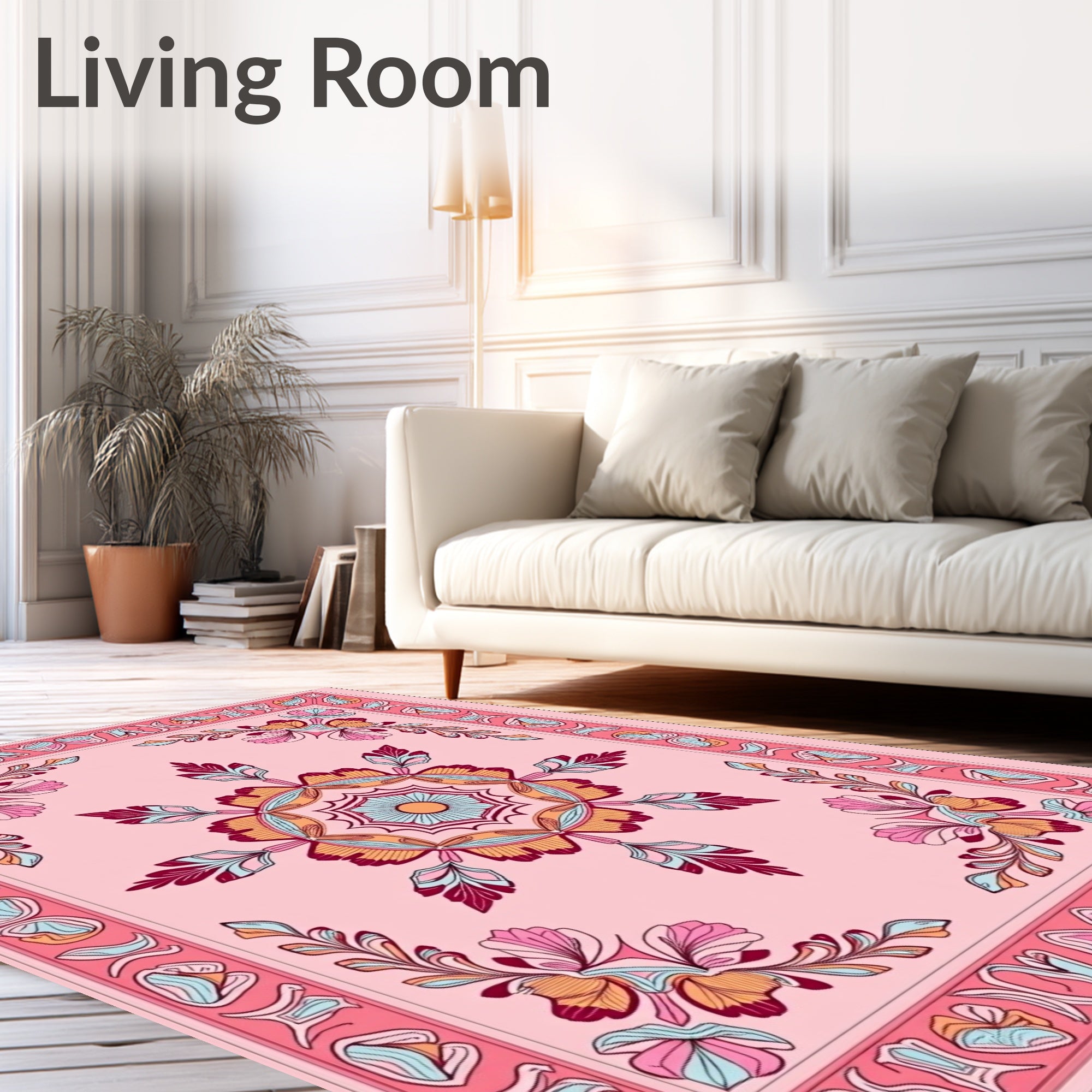 Floral Mandala Pink Patterned Rug