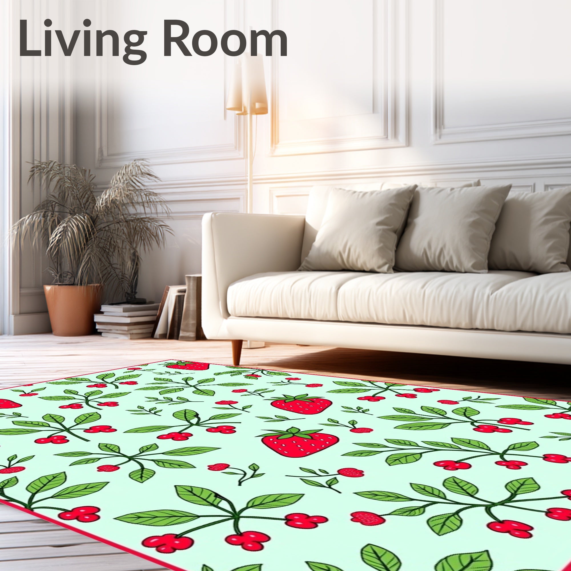 Whimsical Berry and Leaf Pattern Rug