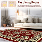 Rich Red Floral Scroll Pattern Rug