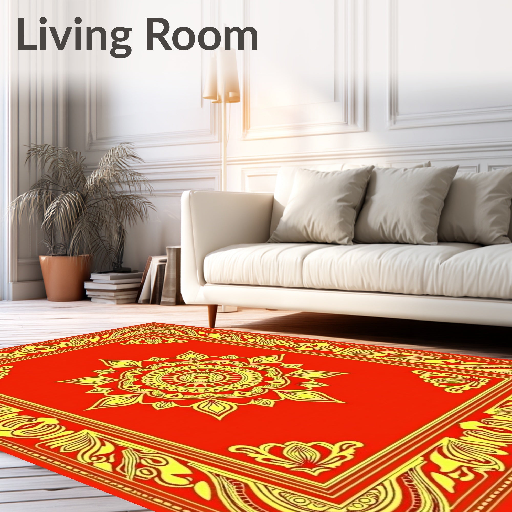 Ornate Red Yellow Floral Mandalas Rug