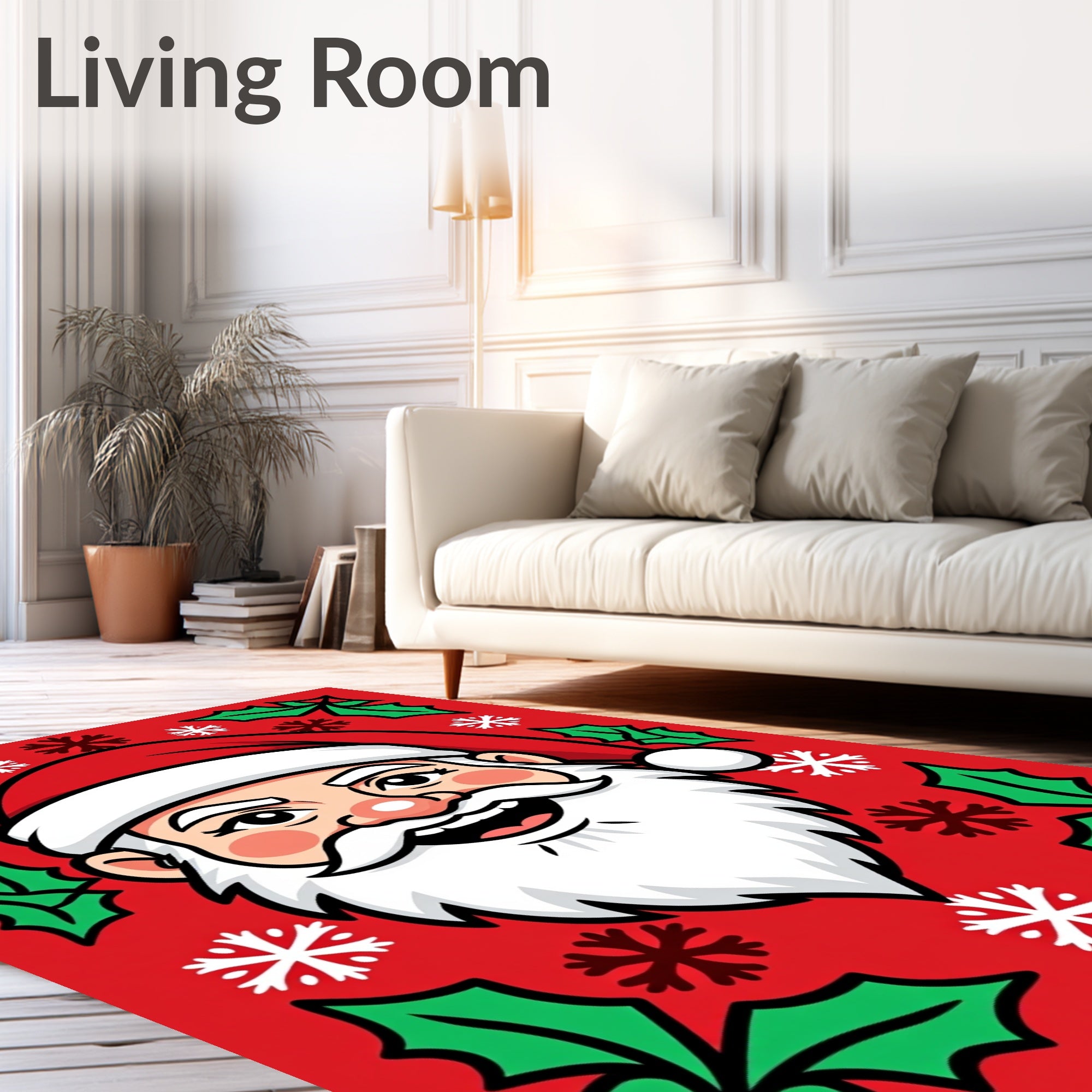 Jolly Santa Claus Holly Snowflake Rug