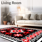 Bold Red White Star Pattern Rug