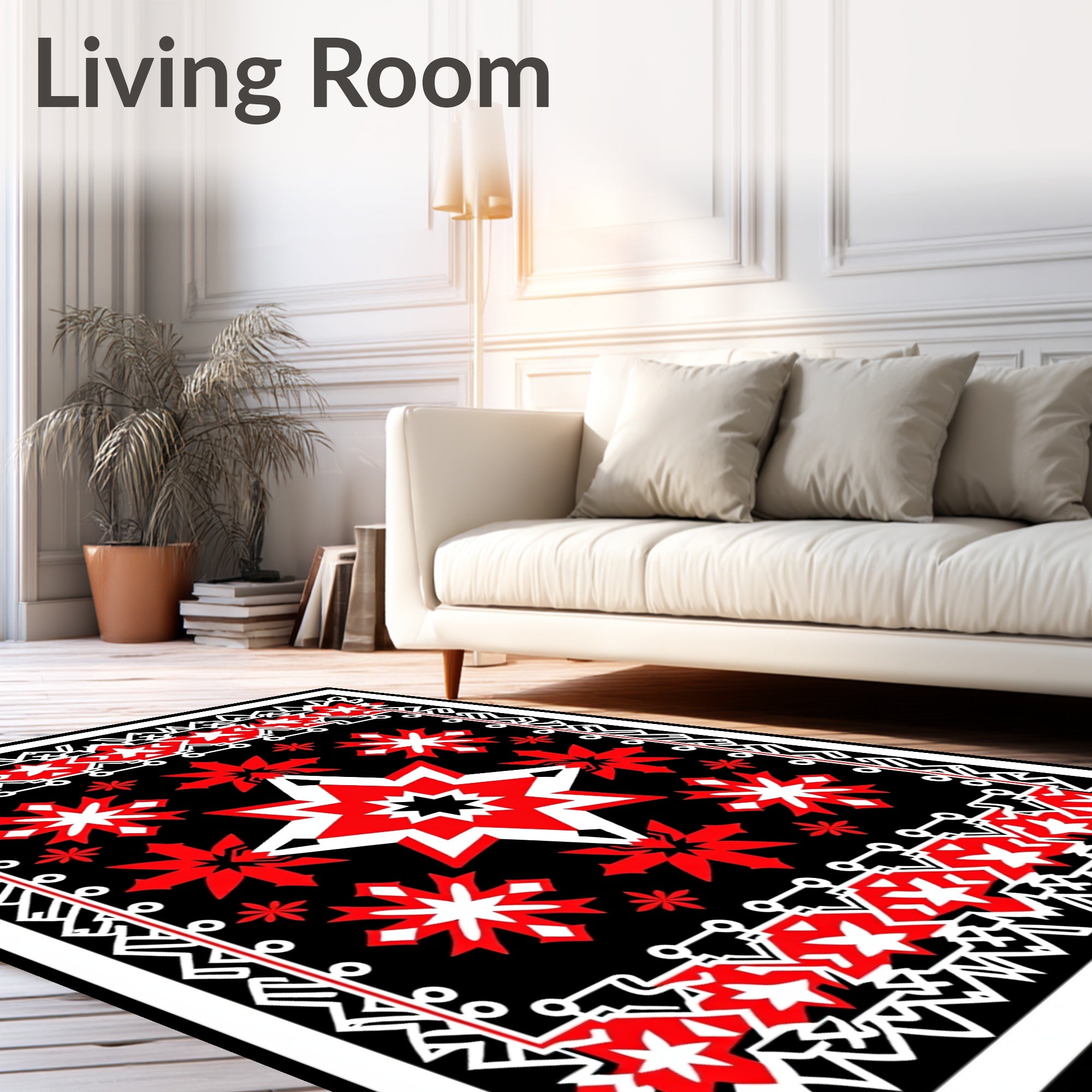 Bold Red White Star Pattern Rug