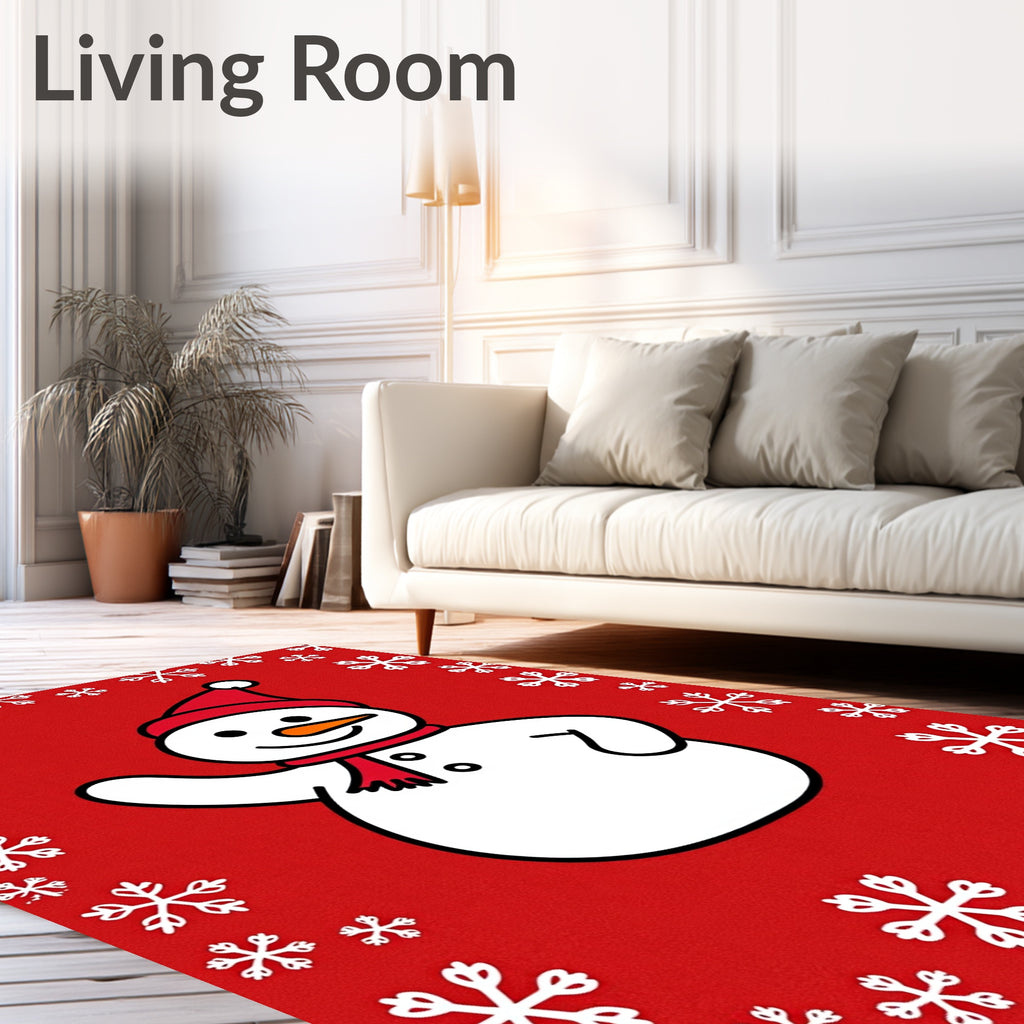 Cute Snowman With Snowflake Border Rug