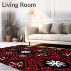 Bold Red White Geometric Pattern Rug