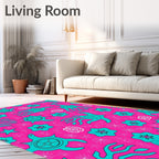 Whimsical Teal Creatures Flowers Design Rug