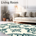Dark Teal Classical Flourish Pattern Rug