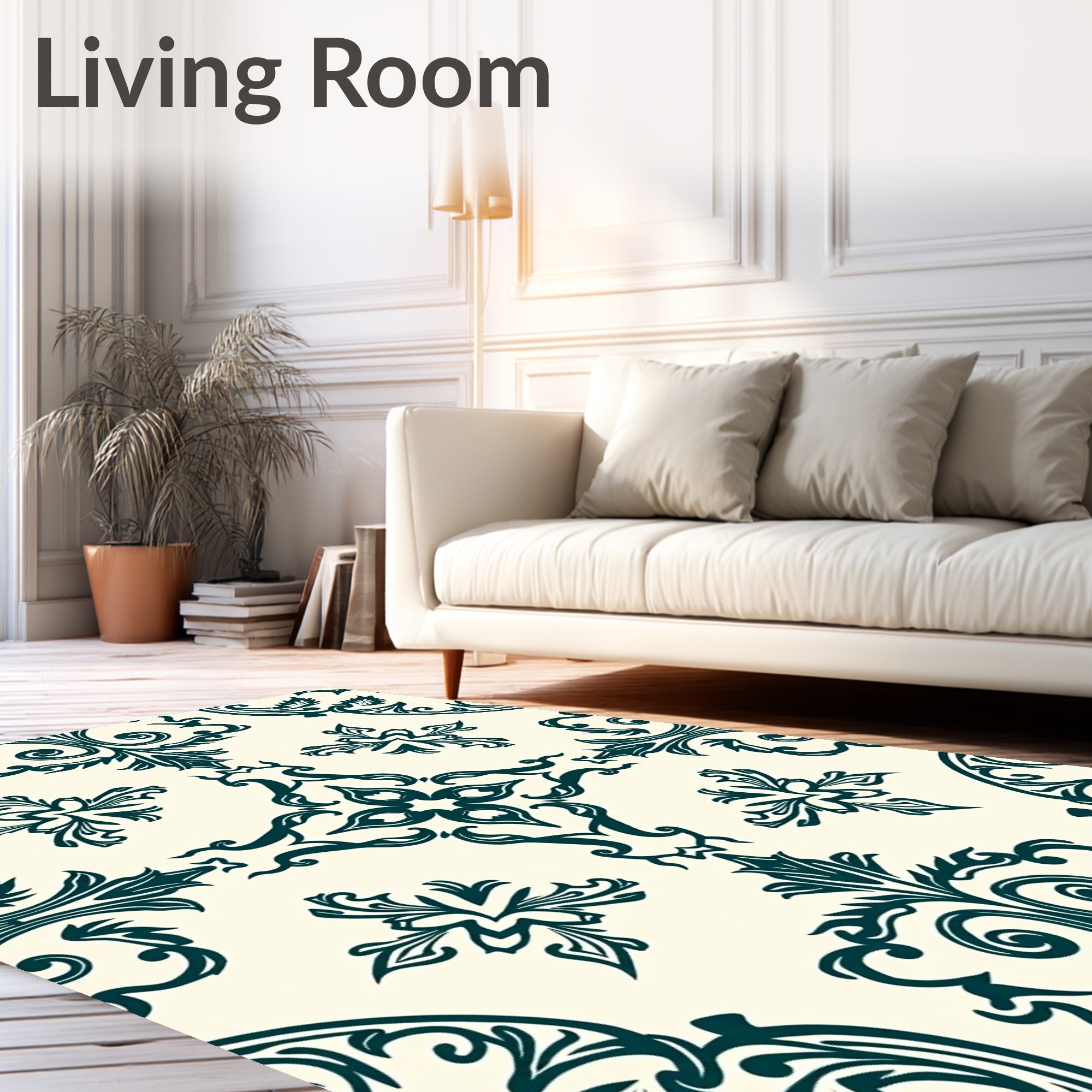 Dark Teal Classical Flourish Pattern Rug