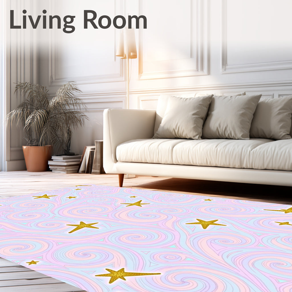 Golden Stars Swirl Pastel Pattern Rug