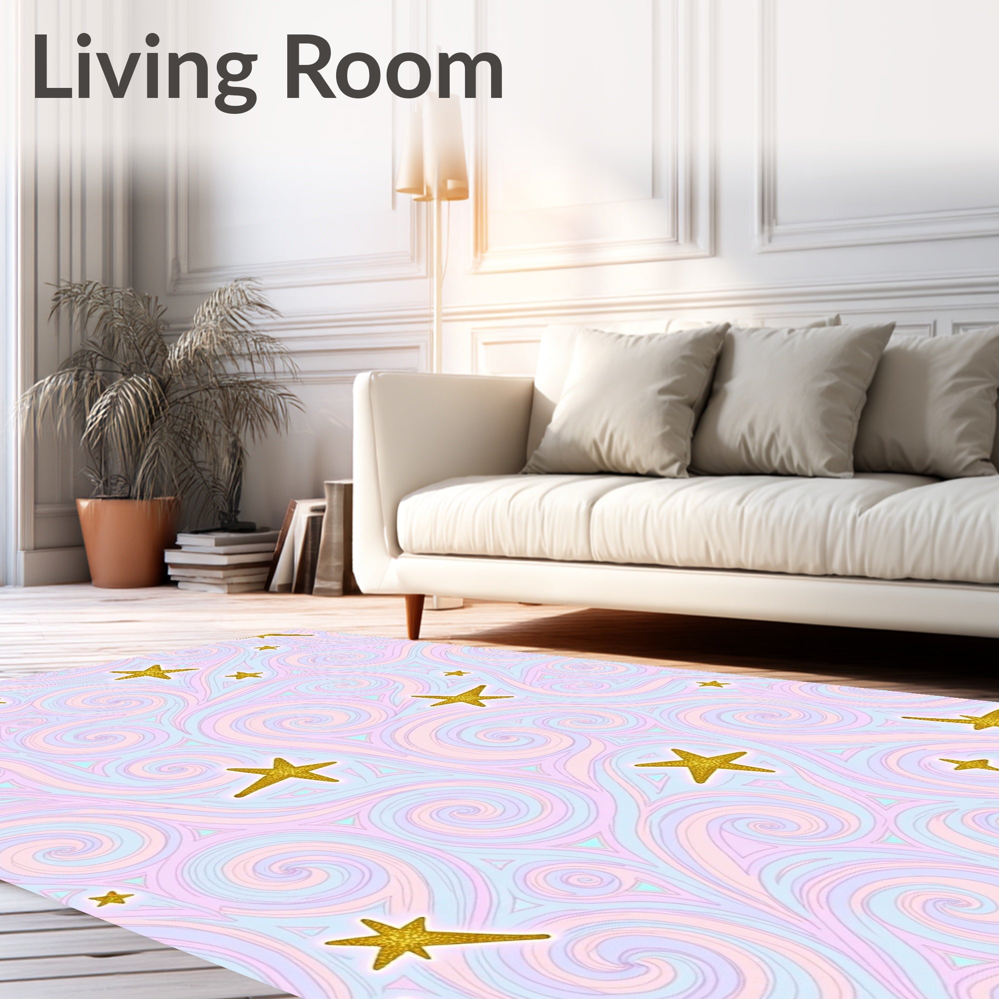 Golden Stars Swirl Pastel Pattern Rug