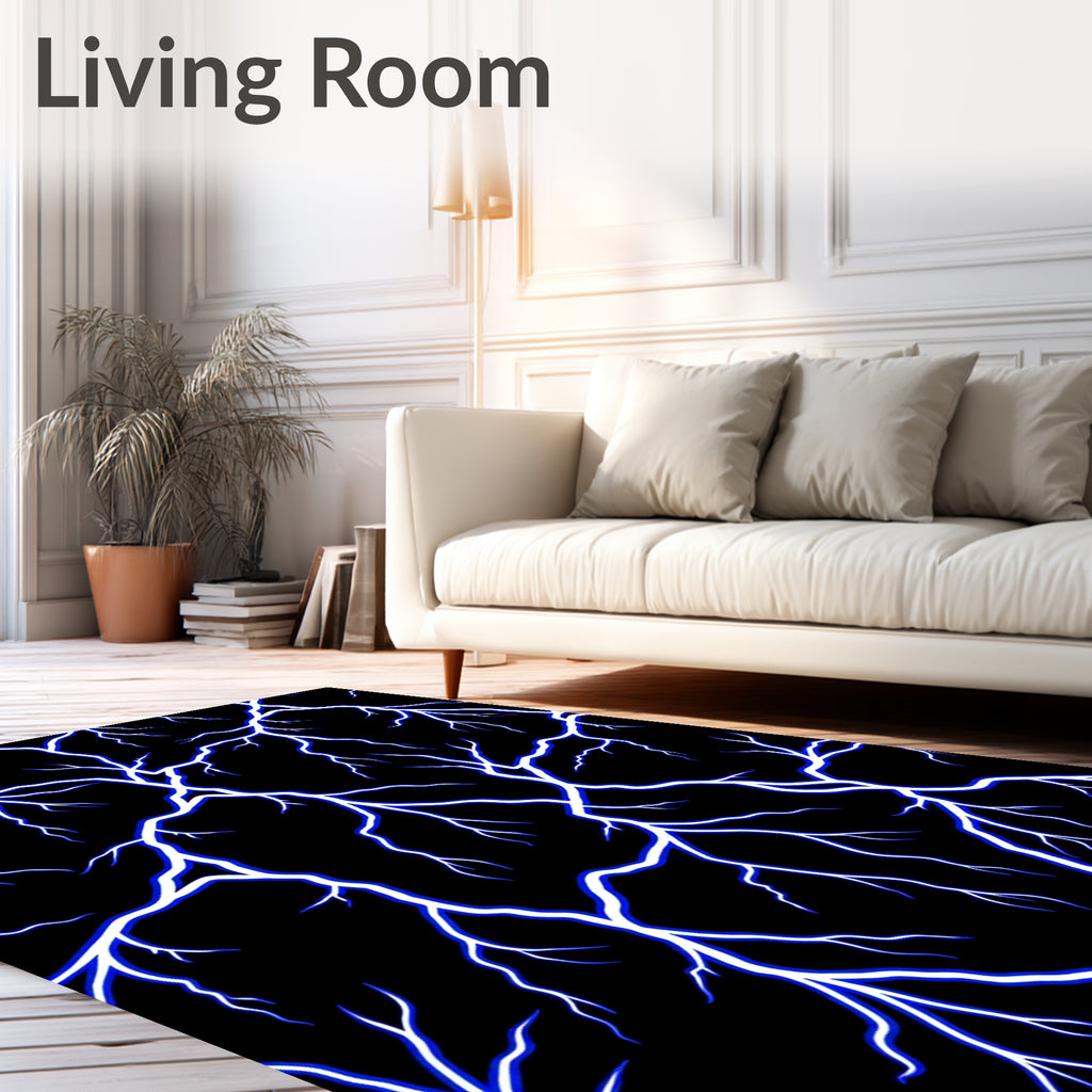 Electric Blue Lightning Bolt Pattern Rug