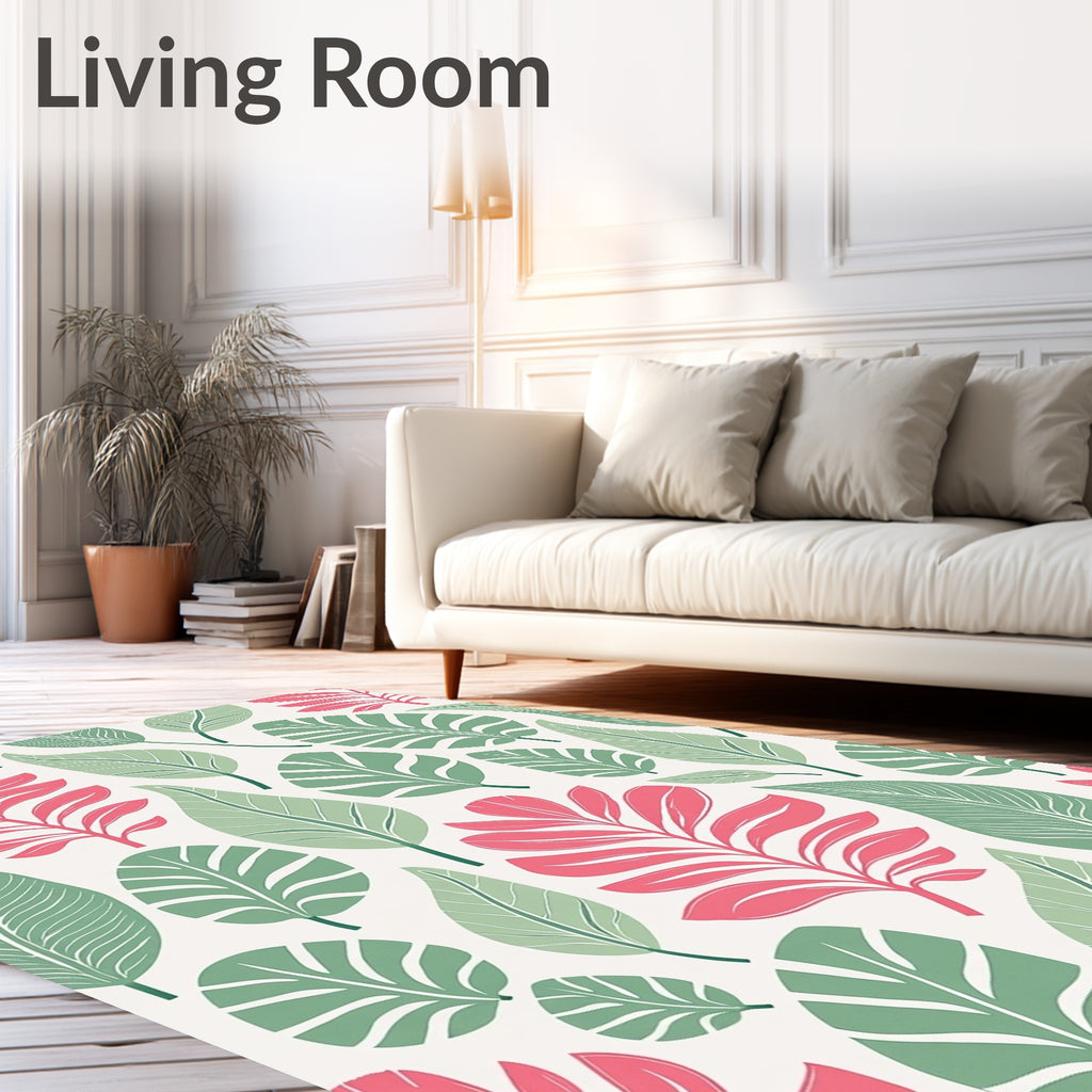 Coral Green Leaf Pattern Design Rug