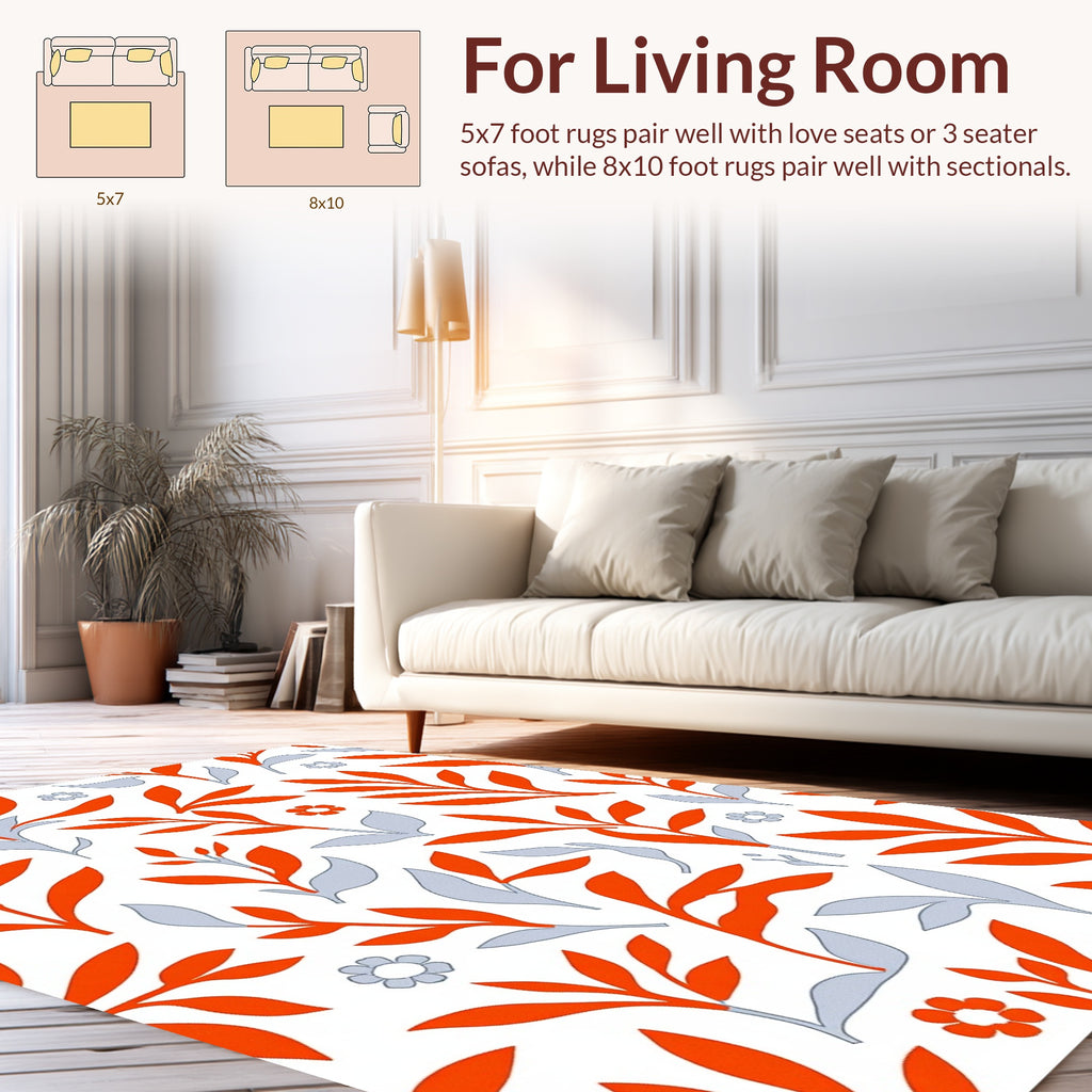 Orange Floral Leaf Pattern Design Rug