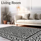 Intricate Linear Abstract Bordered Pattern Rug