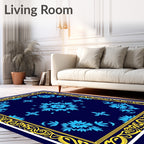 Blue Floral Medallion Border Design Rug