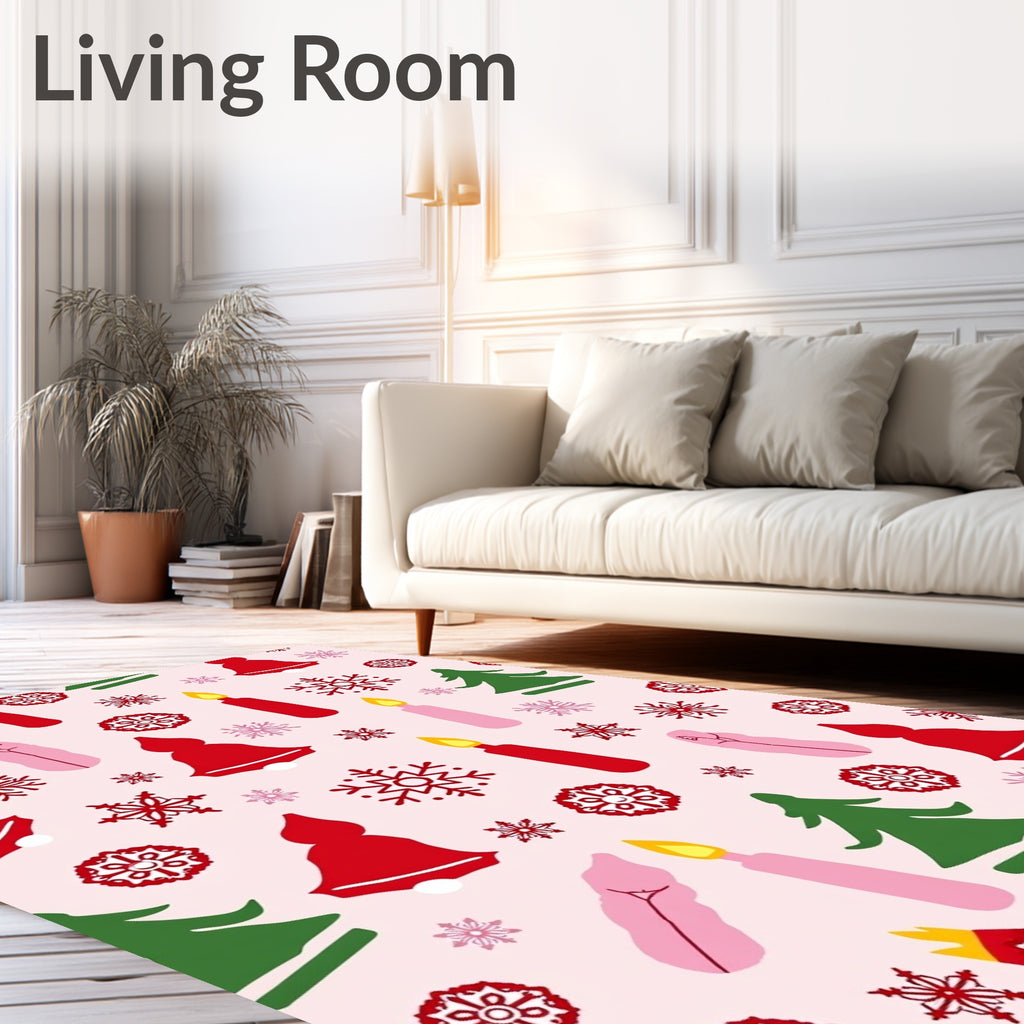 Pink Festive Holiday Icon Pattern Rug