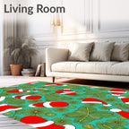 Red Santa Hats Pine Needles Teal Rug